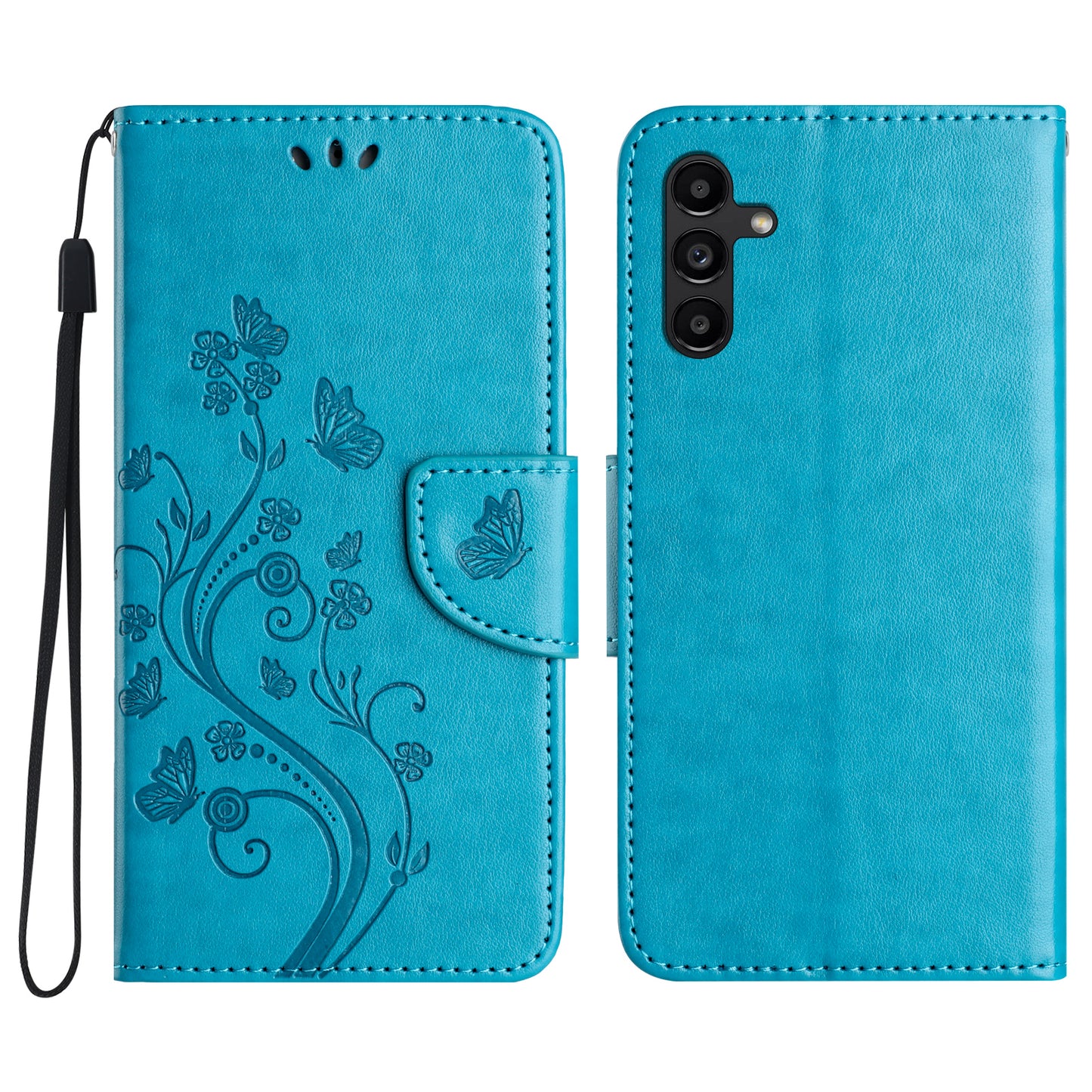 For Samsung Galaxy A16 5G / A16 4G Case Imprinted Mini Butterfly Leather Wallet Phone Cover - Blue
