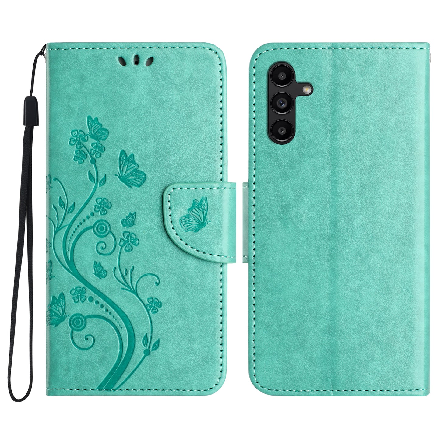 For Samsung Galaxy A16 5G / A16 4G Case Imprinted Mini Butterfly Leather Wallet Phone Cover - Green