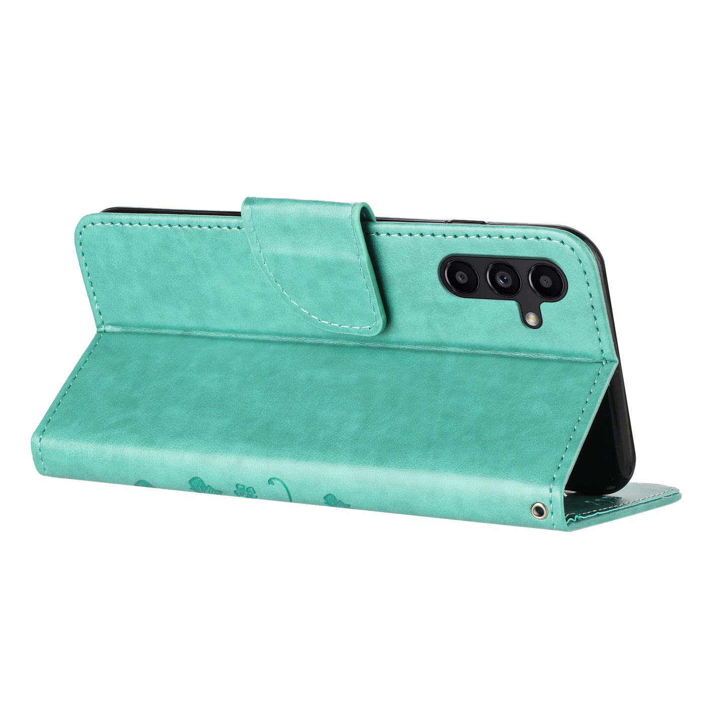 For Samsung Galaxy A16 5G / A16 4G Case Imprinted Mini Butterfly Leather Wallet Phone Cover - Green