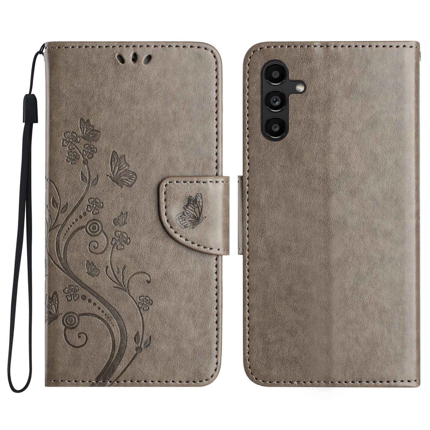 For Samsung Galaxy A16 5G / A16 4G Case Imprinted Mini Butterfly Leather Wallet Phone Cover - Grey