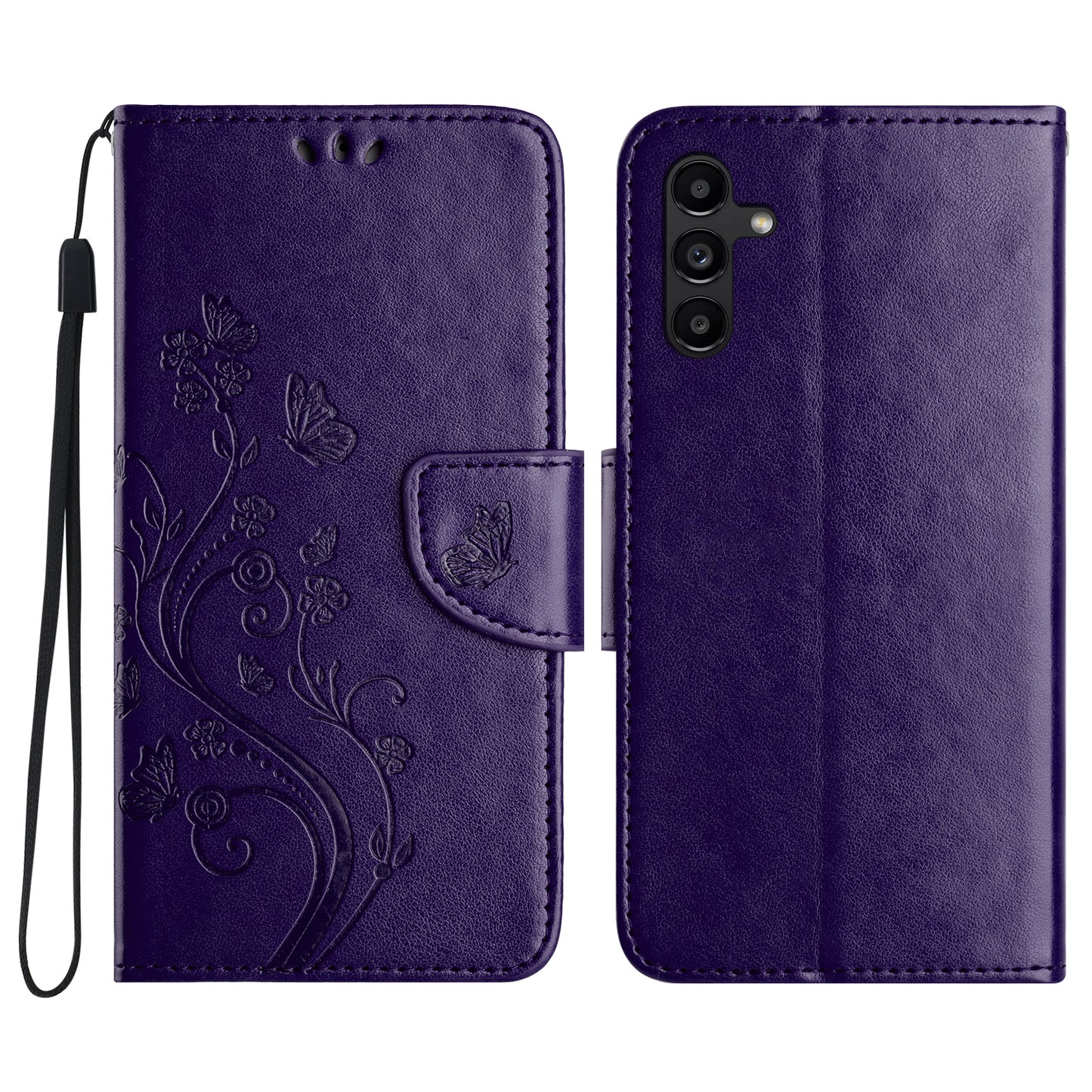 For Samsung Galaxy A16 5G / A16 4G Case Imprinted Mini Butterfly Leather Wallet Phone Cover - Dark Purple