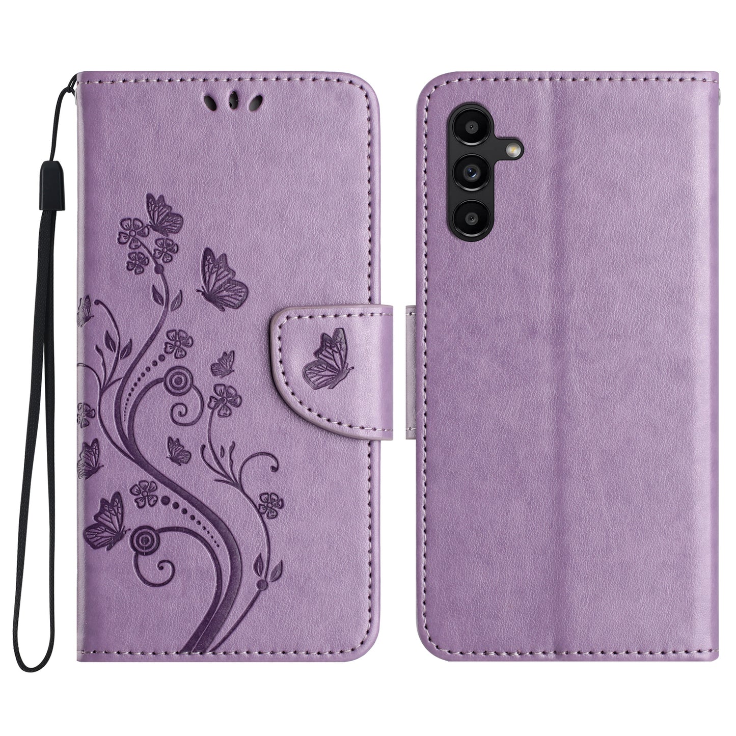 For Samsung Galaxy A16 5G / A16 4G Case Imprinted Mini Butterfly Leather Wallet Phone Cover - Purple