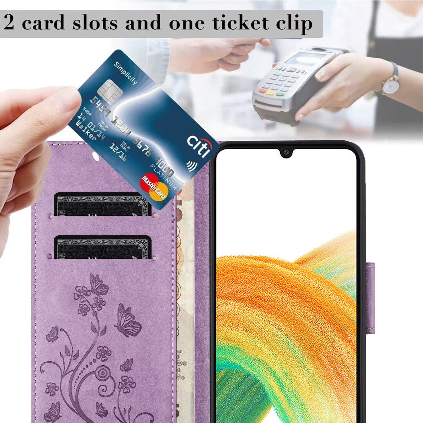 For Samsung Galaxy A16 5G / A16 4G Case Imprinted Mini Butterfly Leather Wallet Phone Cover - Purple