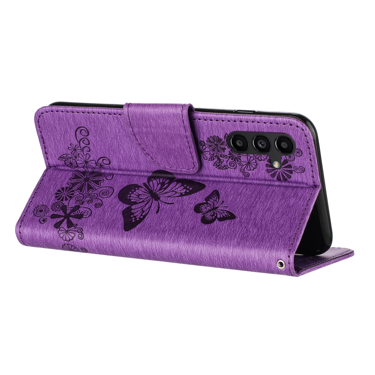 For Samsung Galaxy A16 5G / A16 4G Case Butterflies Flower Leather Wallet Flip Phone Cover - Purple