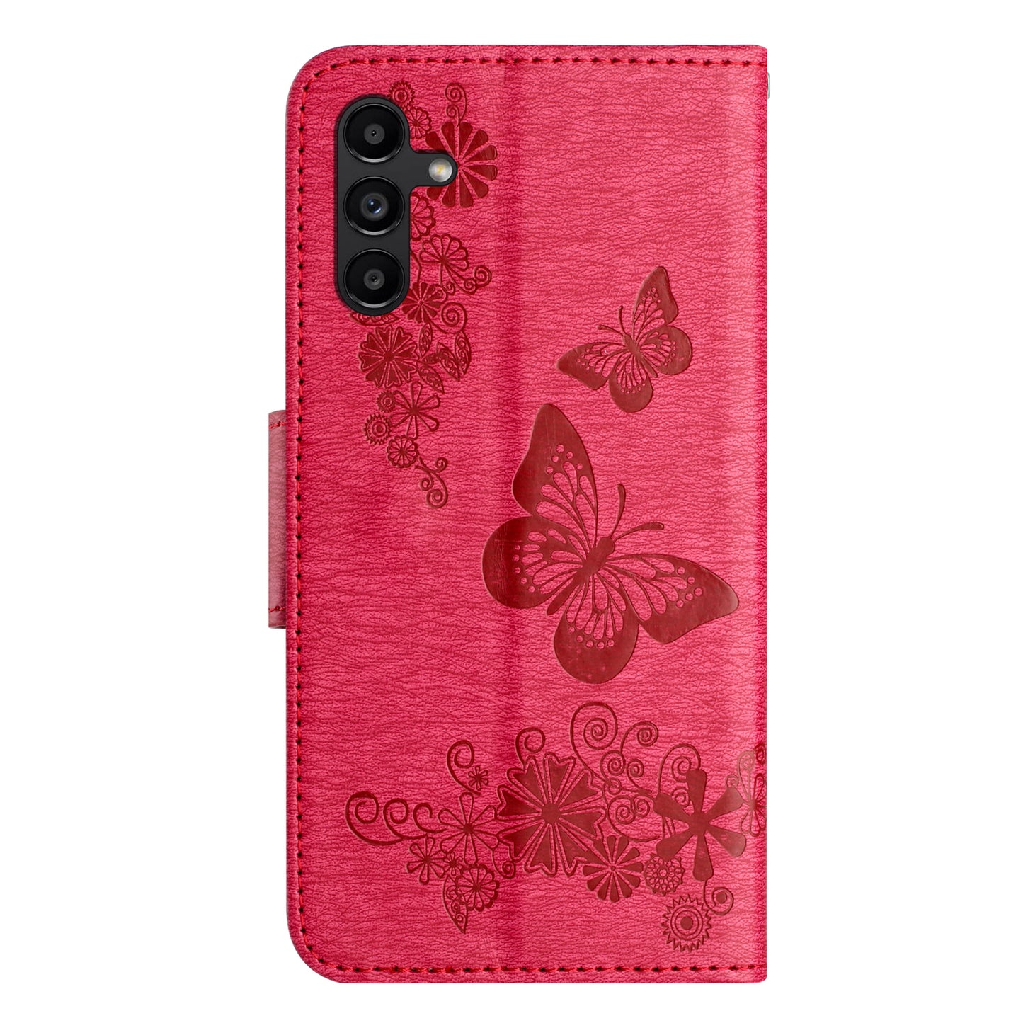 For Samsung Galaxy A16 5G / A16 4G Case Butterflies Flower Leather Wallet Flip Phone Cover - Red