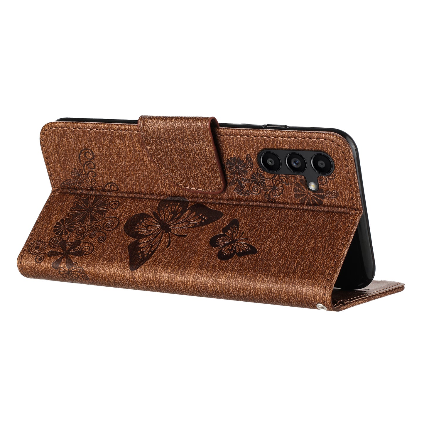 For Samsung Galaxy A16 5G / A16 4G Case Butterflies Flower Leather Wallet Flip Phone Cover - Brown