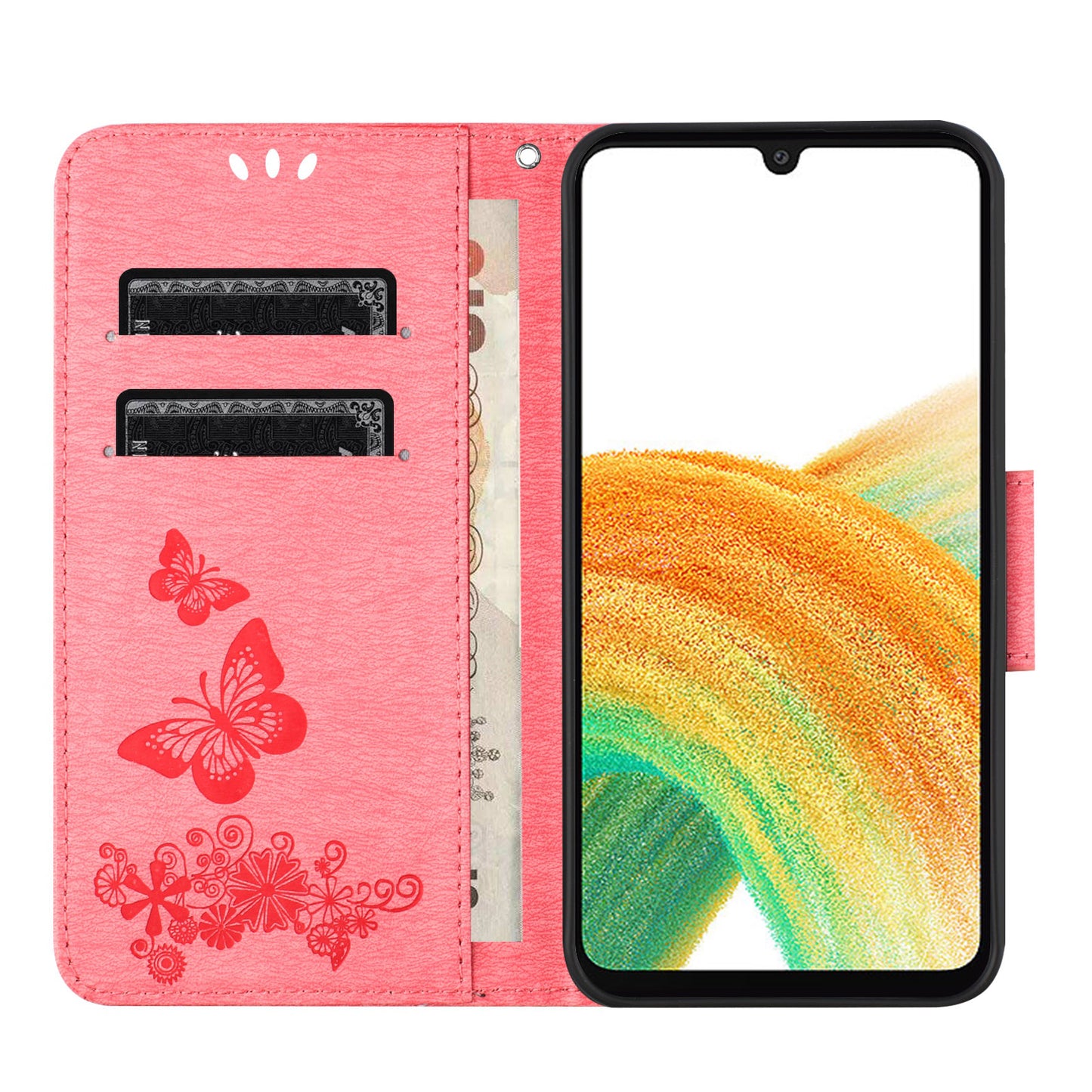 For Samsung Galaxy A16 5G / A16 4G Case Butterflies Flower Leather Wallet Flip Phone Cover - Pink
