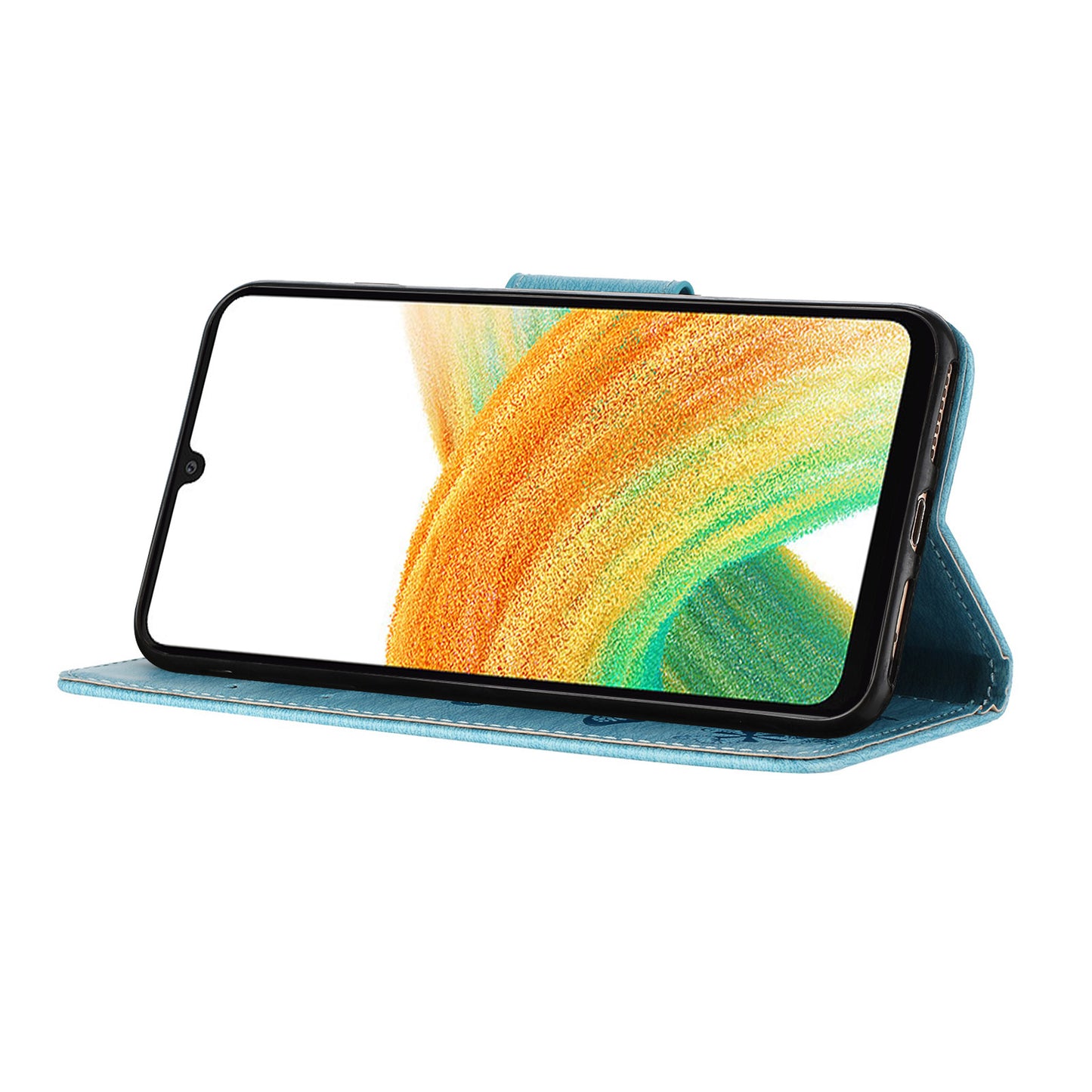 For Samsung Galaxy A16 5G / A16 4G Case Butterflies Flower Leather Wallet Flip Phone Cover - Blue