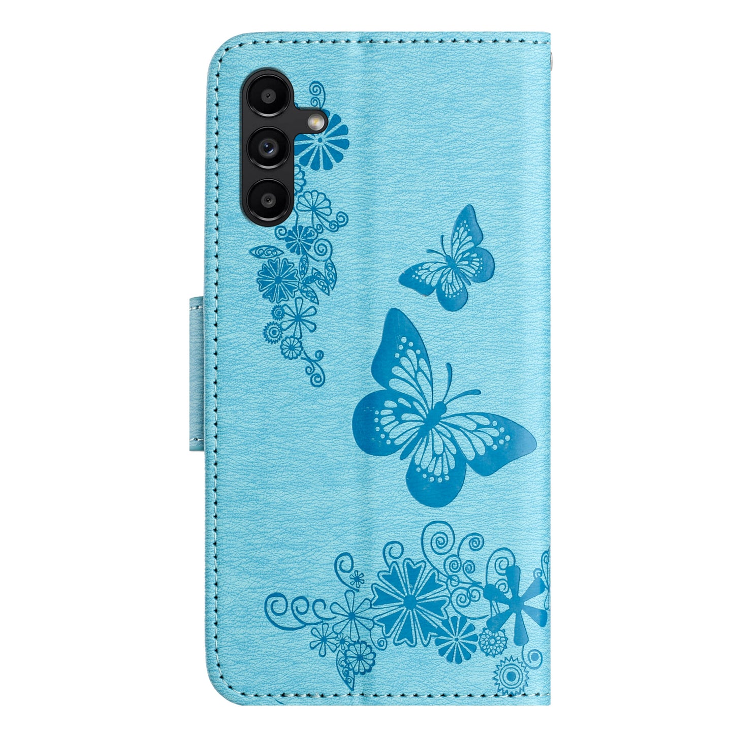 For Samsung Galaxy A16 5G / A16 4G Case Butterflies Flower Leather Wallet Flip Phone Cover - Blue
