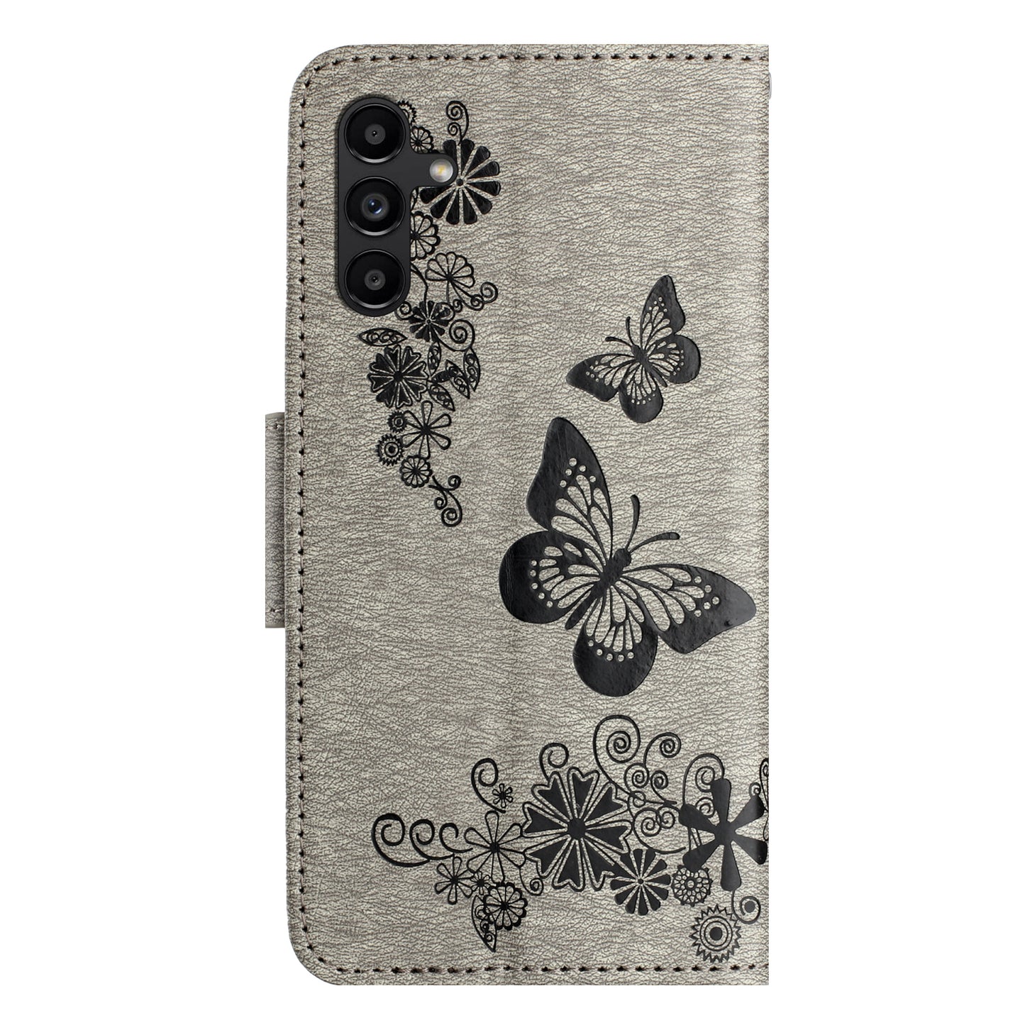 For Samsung Galaxy A16 5G / A16 4G Case Butterflies Flower Leather Wallet Flip Phone Cover - Grey
