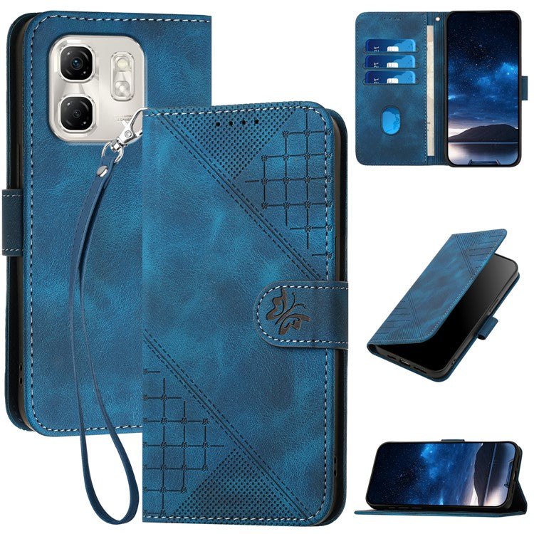 YX0080 For Infinix Hot 50i 5G  / Smart 9 4G Case Butterfly Imprint Leather Wallet Phone Cover - Sapphire