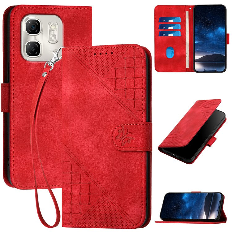 YX0080 For Infinix Hot 50i 5G  / Smart 9 4G Case Butterfly Imprint Leather Wallet Phone Cover - Red