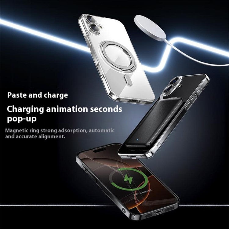 For iPhone 16 Plus Case Compatible with MagSafe Kickstand PC+TPU Phone Cover with Lens Film - Silver