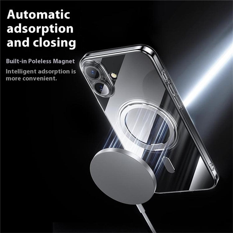 For iPhone 16 Plus Case Compatible with MagSafe Kickstand PC+TPU Phone Cover with Lens Film - Silver