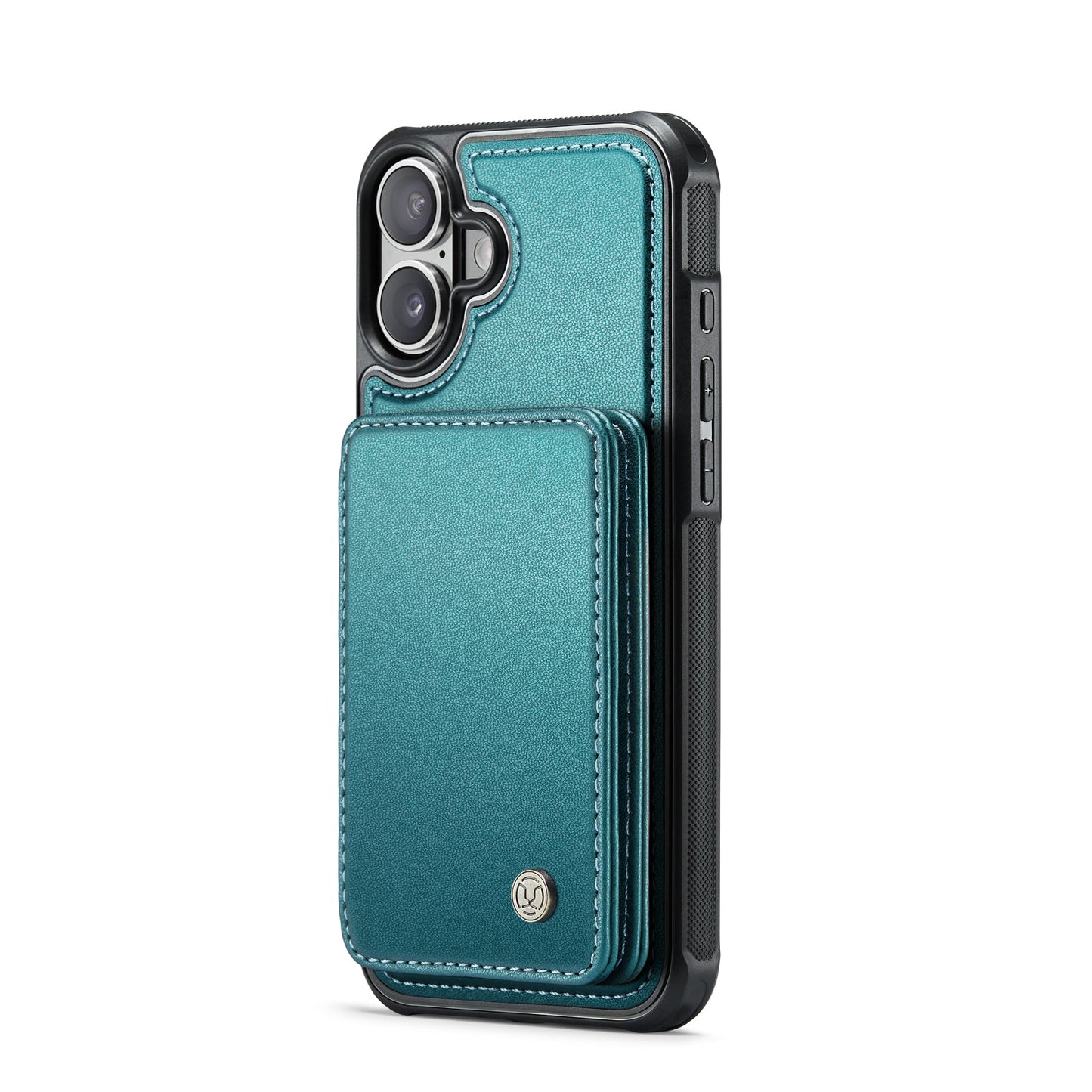For iPhone 16 Case JEEHOOD J05 Card Holder Kickstand Leather+TPU Phone Cover - Blue
