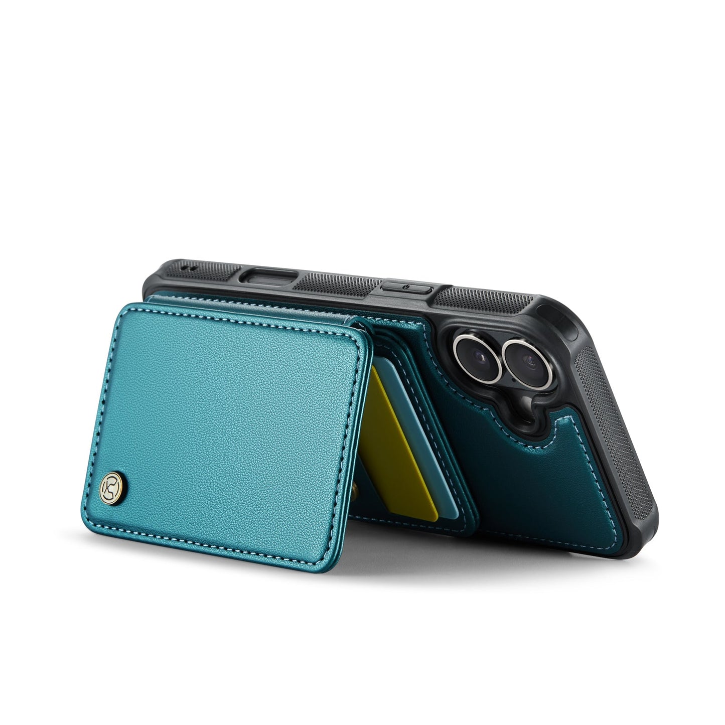 For iPhone 16 Case JEEHOOD J05 Card Holder Kickstand Leather+TPU Phone Cover - Blue