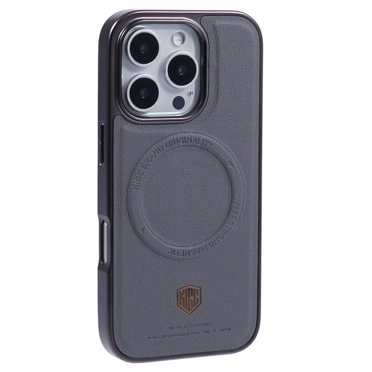 KIGC For iPhone 16 Pro Case Compatible with MagSafe PC+TPU+PU Electroplating Phone Cover - Grey