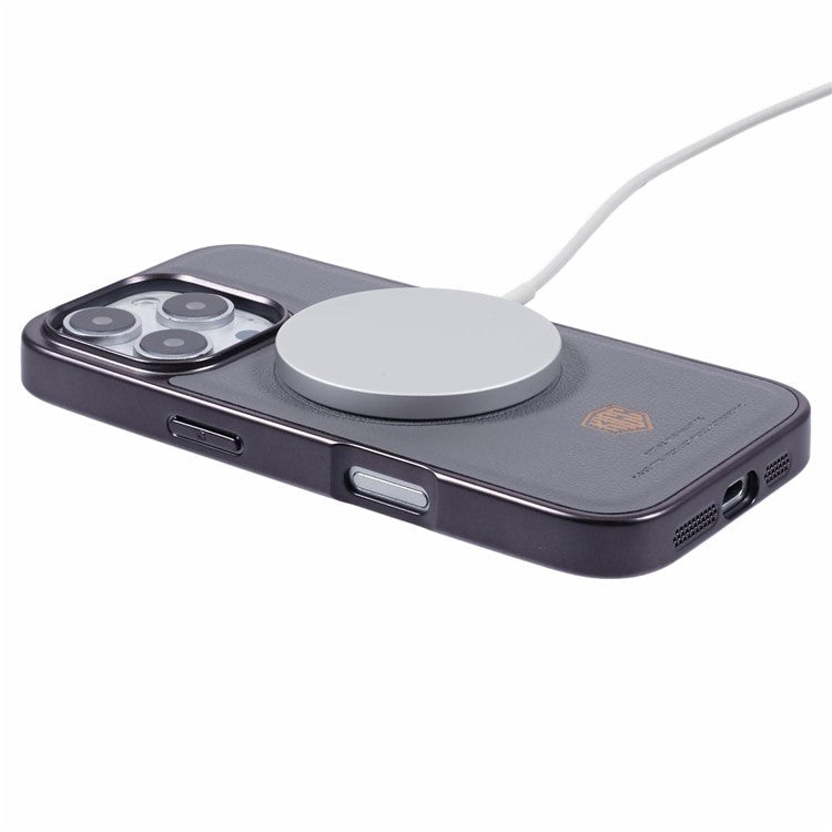 KIGC For iPhone 16 Pro Case Compatible with MagSafe PC+TPU+PU Electroplating Phone Cover - Grey
