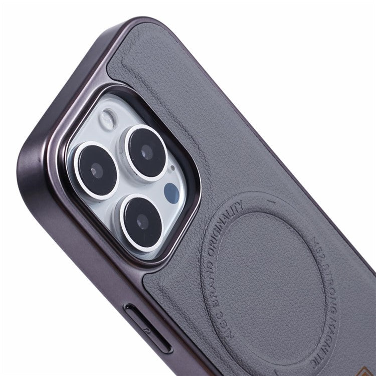 KIGC For iPhone 16 Pro Case Compatible with MagSafe PC+TPU+PU Electroplating Phone Cover - Grey