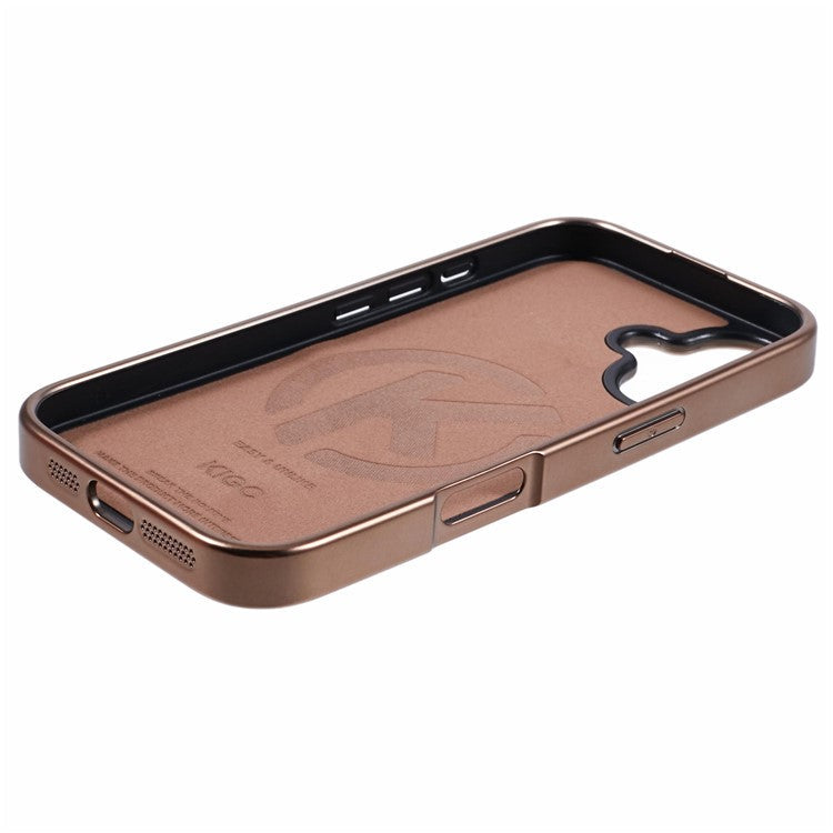 KIGC For iPhone 16 Case Compatible with MagSafe Crocodile Texture PU+PC+TPU Electroplating Phone Cover - Titanium Gold