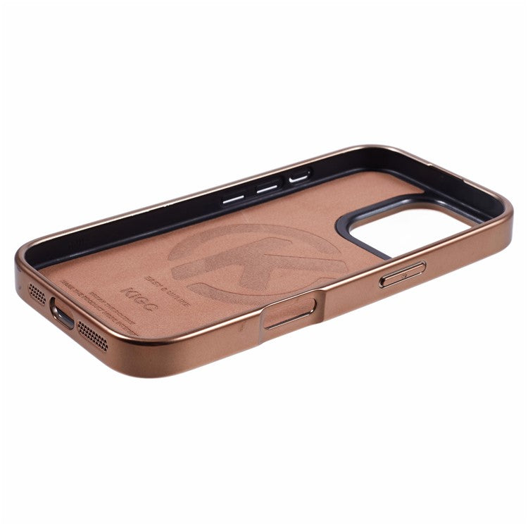 KIGC For iPhone 16 Pro Case Compatible with MagSafe Crocodile Texture PU+PC+TPU Electroplating Phone Cover - Titanium Gold