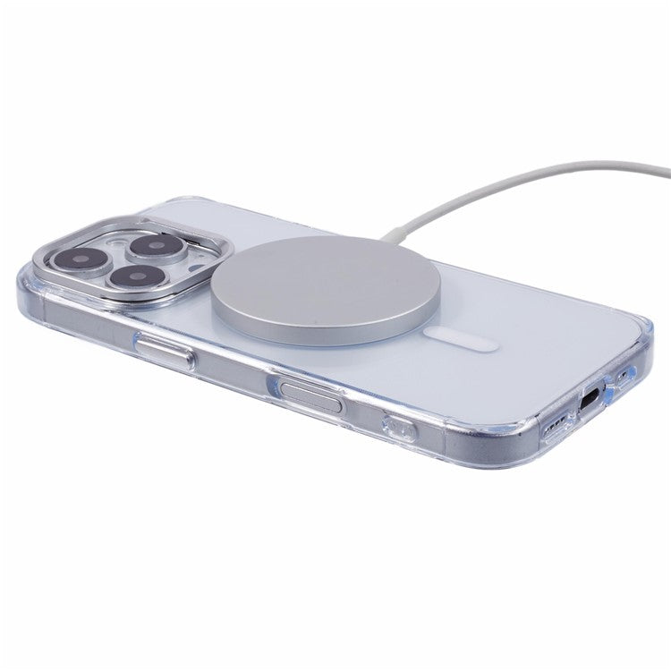 JAUCASE For iPhone 16 Pro Clear Case Compatible with MagSafe Lens Frame Kickstand PC+TPU Phone Cover - Transparent