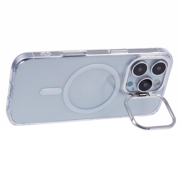 JAUCASE For iPhone 16 Pro Clear Case Compatible with MagSafe Lens Frame Kickstand PC+TPU Phone Cover - Transparent