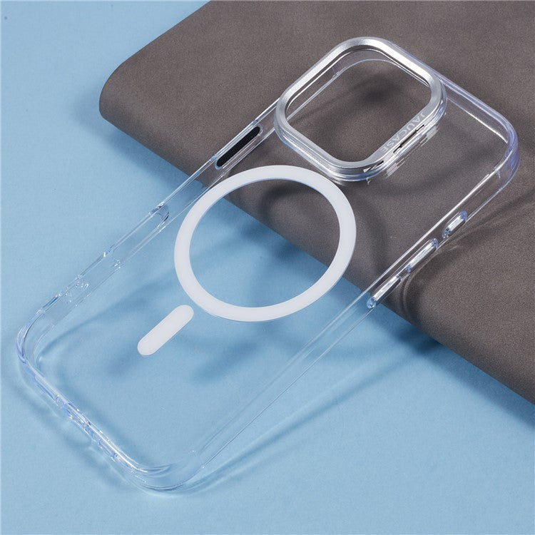 JAUCASE For iPhone 16 Pro Clear Case Compatible with MagSafe Lens Frame Kickstand PC+TPU Phone Cover - Transparent
