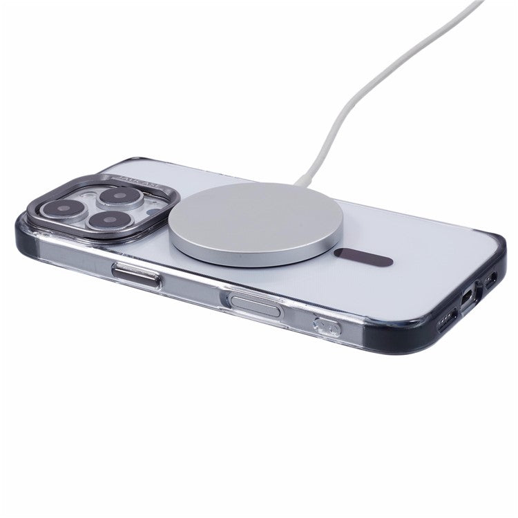 JAUCASE For iPhone 16 Pro Clear Case Compatible with MagSafe Lens Frame Kickstand PC+TPU Phone Cover - Black