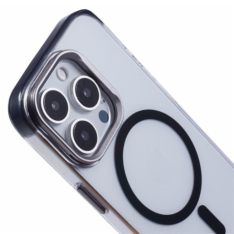 JAUCASE For iPhone 16 Pro Clear Case Compatible with MagSafe Lens Frame Kickstand PC+TPU Phone Cover - Black
