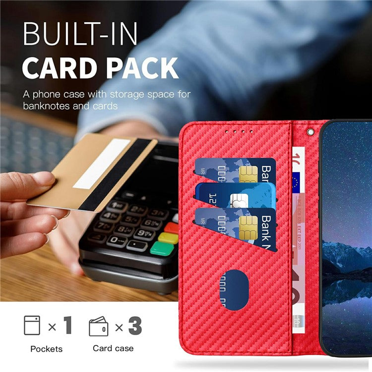YX0070 For Infinix Zero 40 4G / 5G Wallet Case Carbon Fiber Texture Leather Cell Accessories Phone Cover - Red