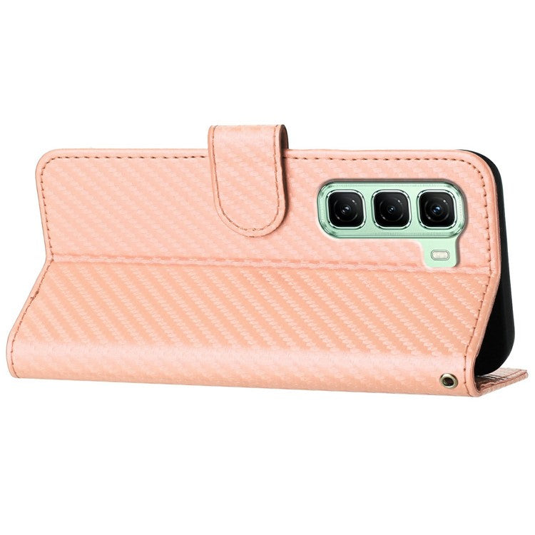 YX0070 For Infinix Hot 50 4G Wallet Case Carbon Fiber Texture Leather Cell Accessories Phone Cover - Pink