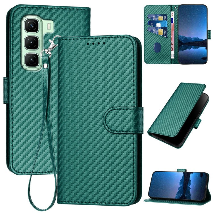 YX0070 For Infinix Hot 50 4G Wallet Case Carbon Fiber Texture Leather Cell Accessories Phone Cover - Blackish Green