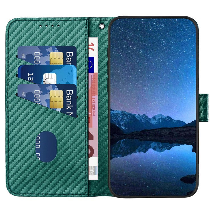 YX0070 For Infinix Hot 50 4G Wallet Case Carbon Fiber Texture Leather Cell Accessories Phone Cover - Blackish Green