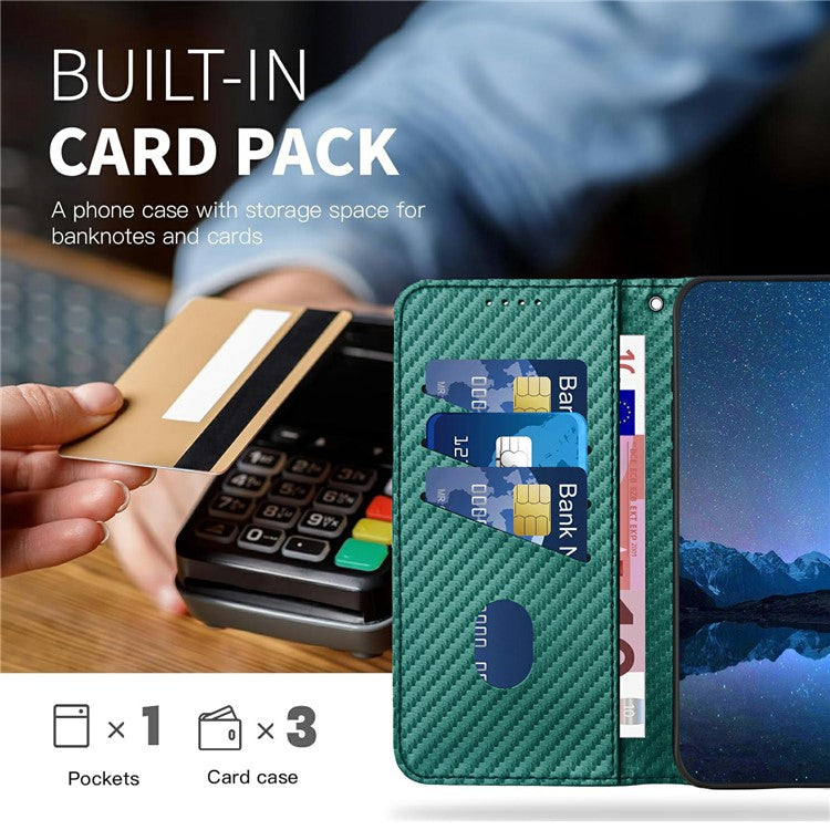 YX0070 For Infinix Hot 50 4G Wallet Case Carbon Fiber Texture Leather Cell Accessories Phone Cover - Blackish Green