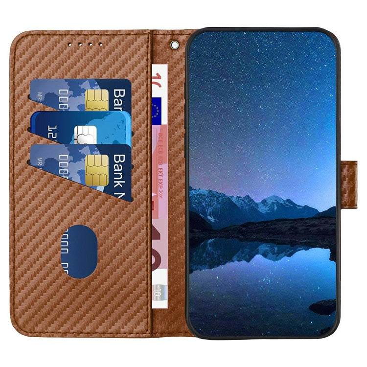YX0070 For Infinix Hot 50 4G Wallet Case Carbon Fiber Texture Leather Cell Accessories Phone Cover - Coffee