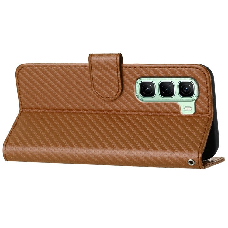 YX0070 For Infinix Hot 50 4G Wallet Case Carbon Fiber Texture Leather Cell Accessories Phone Cover - Coffee