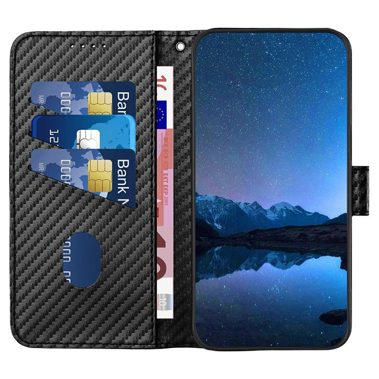 YX0070 For Infinix Hot 50 4G Wallet Case Carbon Fiber Texture Leather Cell Accessories Phone Cover - Black