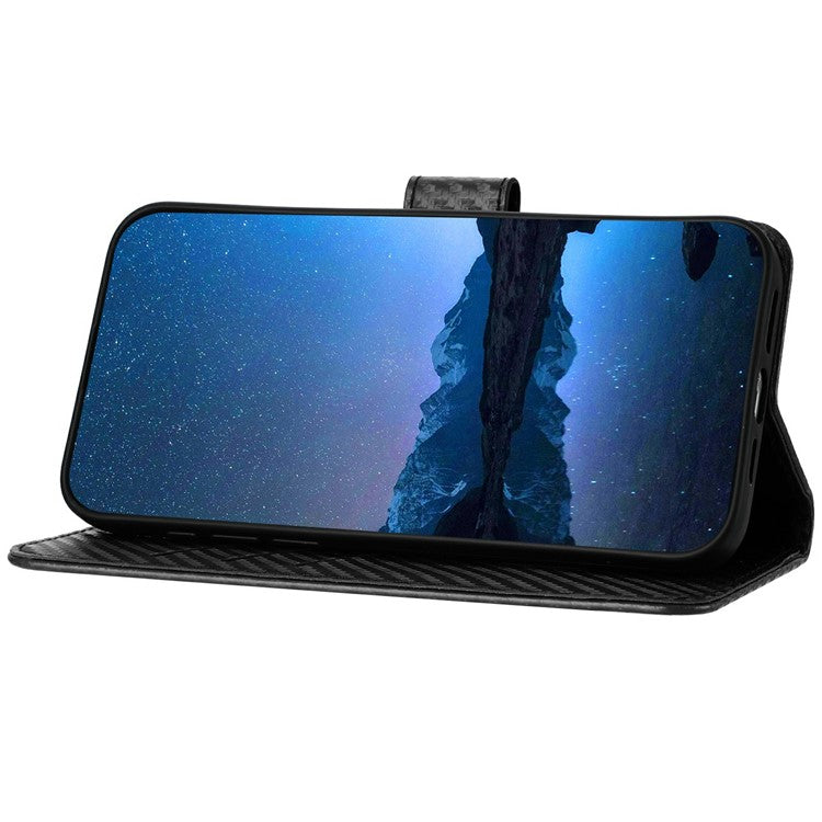 YX0070 For Infinix Hot 50 4G Wallet Case Carbon Fiber Texture Leather Cell Accessories Phone Cover - Black