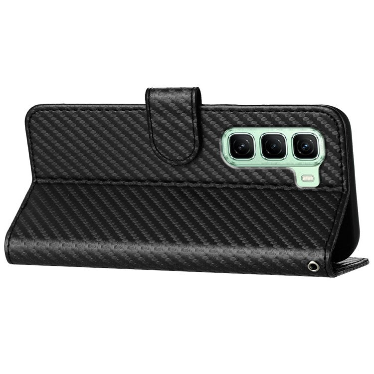 YX0070 For Infinix Hot 50 4G Wallet Case Carbon Fiber Texture Leather Cell Accessories Phone Cover - Black