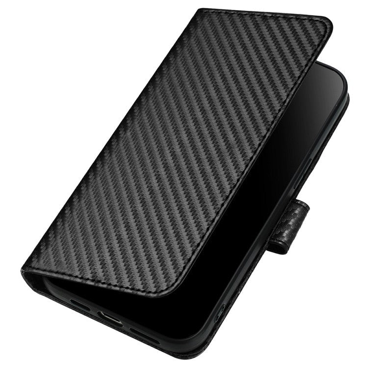 YX0070 For Infinix Hot 50 4G Wallet Case Carbon Fiber Texture Leather Cell Accessories Phone Cover - Black