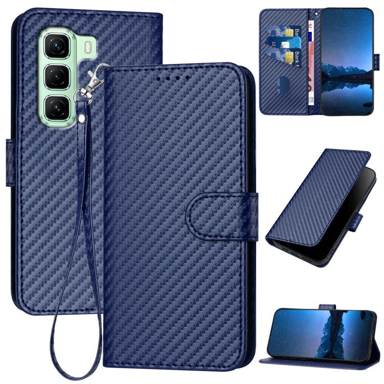 YX0070 For Infinix Hot 50 4G Wallet Case Carbon Fiber Texture Leather Cell Accessories Phone Cover - Sapphire