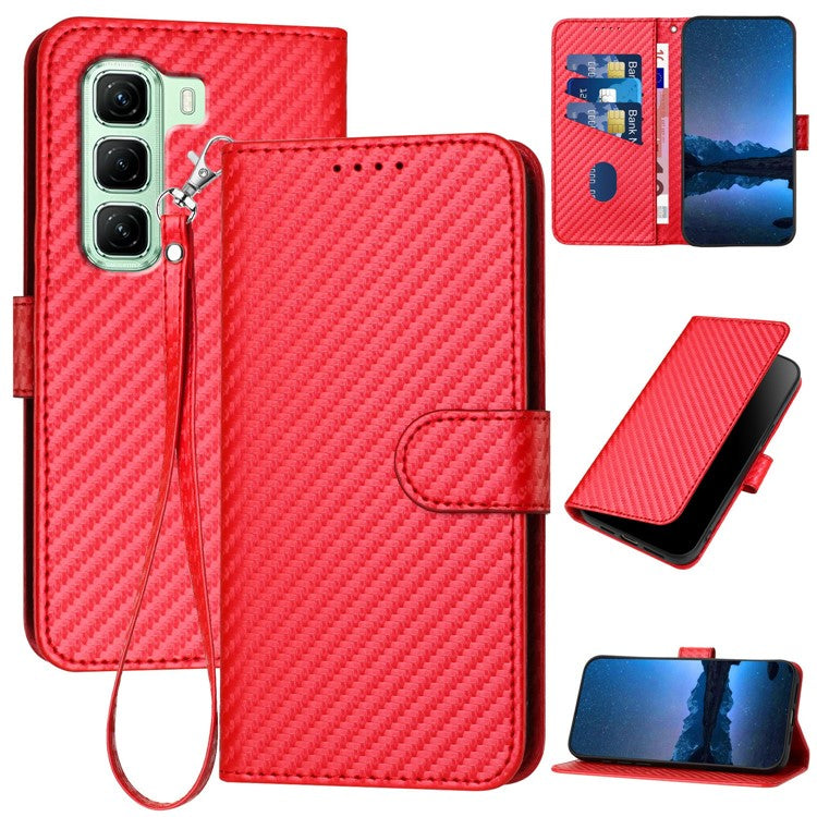 YX0070 For Infinix Hot 50 4G Wallet Case Carbon Fiber Texture Leather Cell Accessories Phone Cover - Red