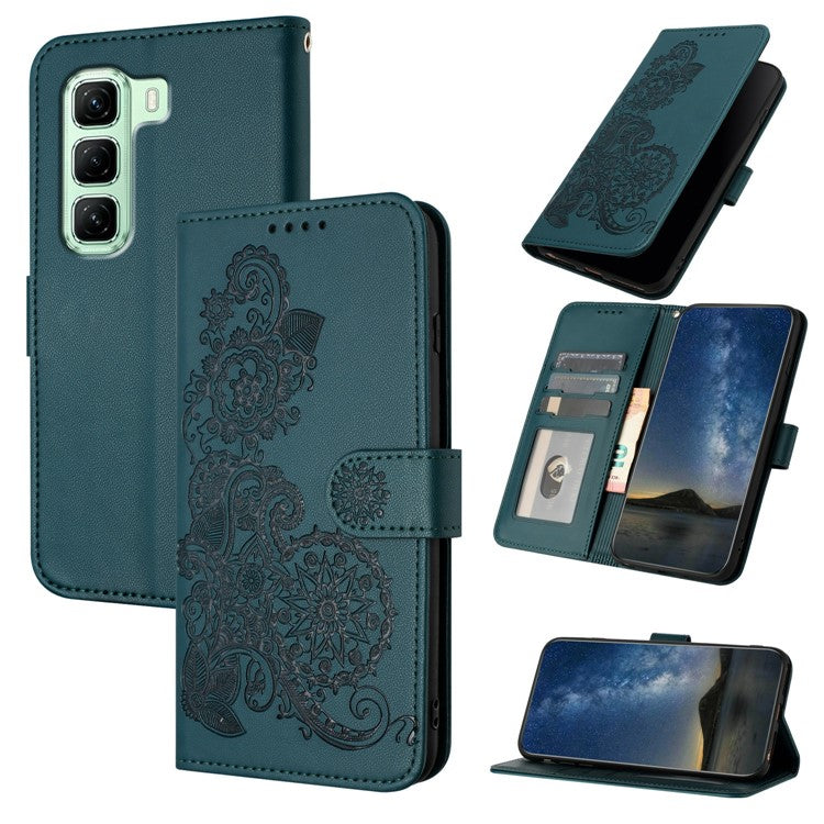 YX0050 For Infinix Hot 50 4G Case Mandala Flower Leather Wallet Phone Cover - Blackish Green