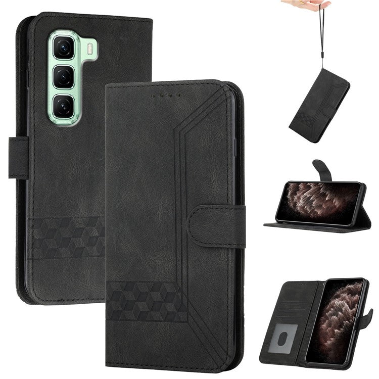 YX0010 Series for Infinix Hot 50 4G Wallet Case Rhombus Lines Leather Phone Cover - Black