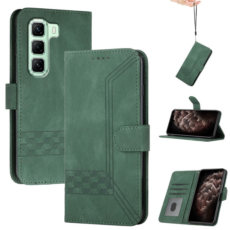 YX0010 Series for Infinix Hot 50 4G Wallet Case Rhombus Lines Leather Phone Cover - Blackish Green