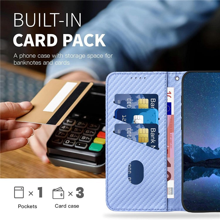 YX0070 For Infinix Hot 50 5G Wallet Case Carbon Fiber Texture Leather Cell Accessories Phone Cover - Light Purple