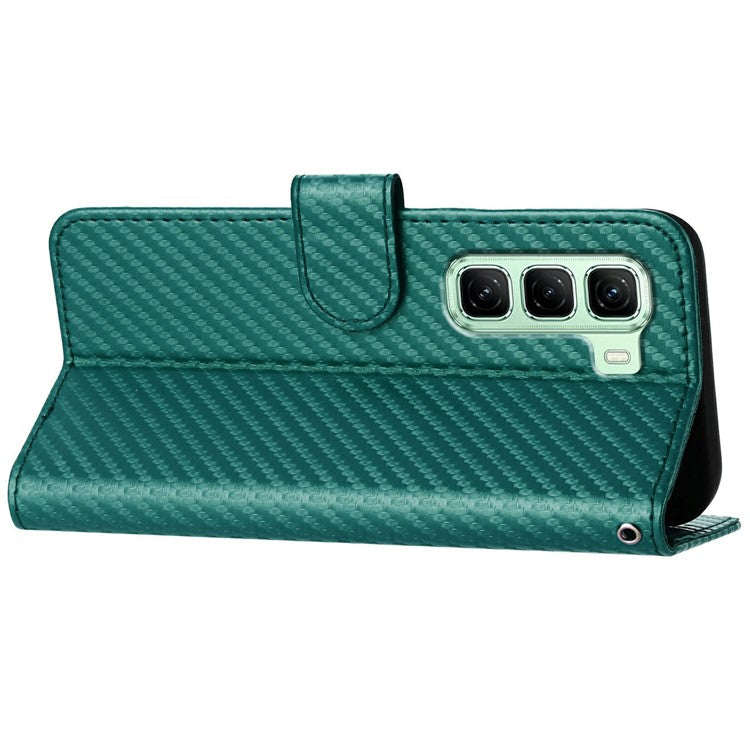 YX0070 For Infinix Hot 50 5G Wallet Case Carbon Fiber Texture Leather Cell Accessories Phone Cover - Blackish Green
