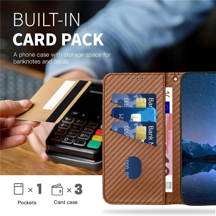 YX0070 For Infinix Hot 50 5G Wallet Case Carbon Fiber Texture Leather Cell Accessories Phone Cover - Coffee