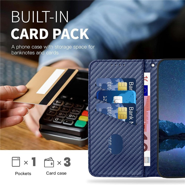 YX0070 For Infinix Hot 50 5G Wallet Case Carbon Fiber Texture Leather Cell Accessories Phone Cover - Sapphire